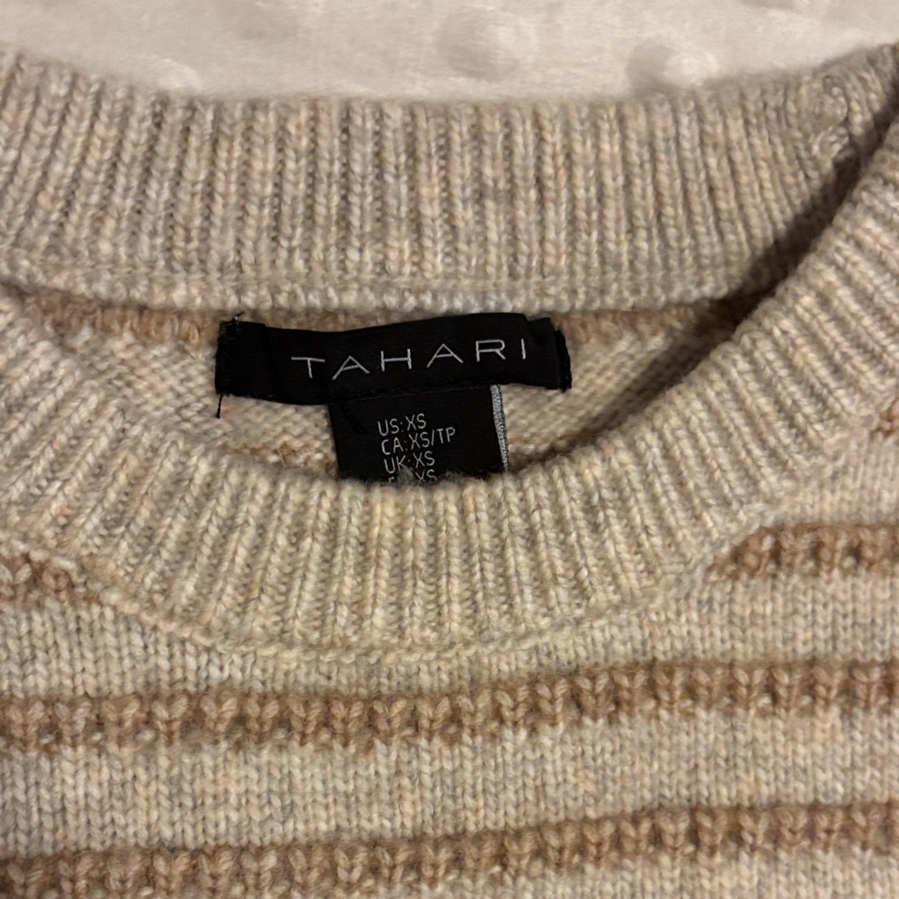 Tahari Women's Cream and Tan Striped Sweater